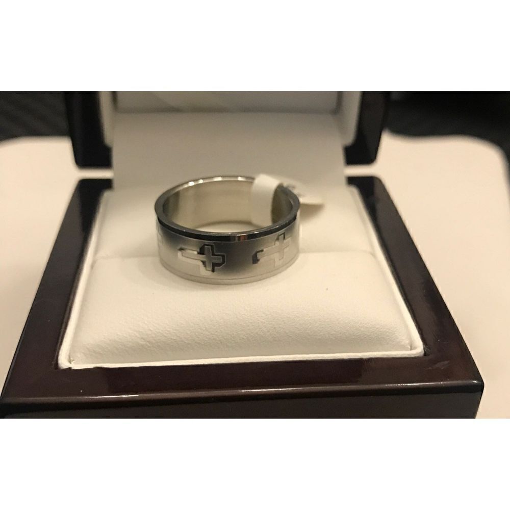 Mens Stainless Steel Etched Cross Band Ring Sz 9